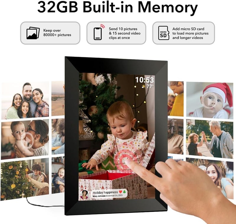 Axcedkee 10.1Inch WiFi Digital Picture Frame IPS Touch Screen HD Disply,Video Clips and Slide Show,Auto-Rotate, Wall Mountable,Send Photos Instantly from Anywhere with via Frameo APP (10.1 INCH) - Image 5